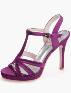 Sandales de mariée à talon haut en satin type T Chaussures de mariée