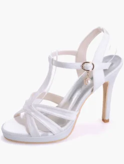 Sandales de mariée à talon haut en satin type T Chaussures de mariée
