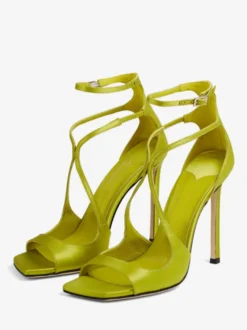 Sandales de Soirée Femme à Talons Hauts avec Bout Ouvert Verni Unicolore