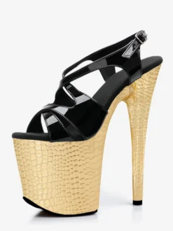 Sandales dorées à talons hauts bout ouvert plateforme et brides croisées