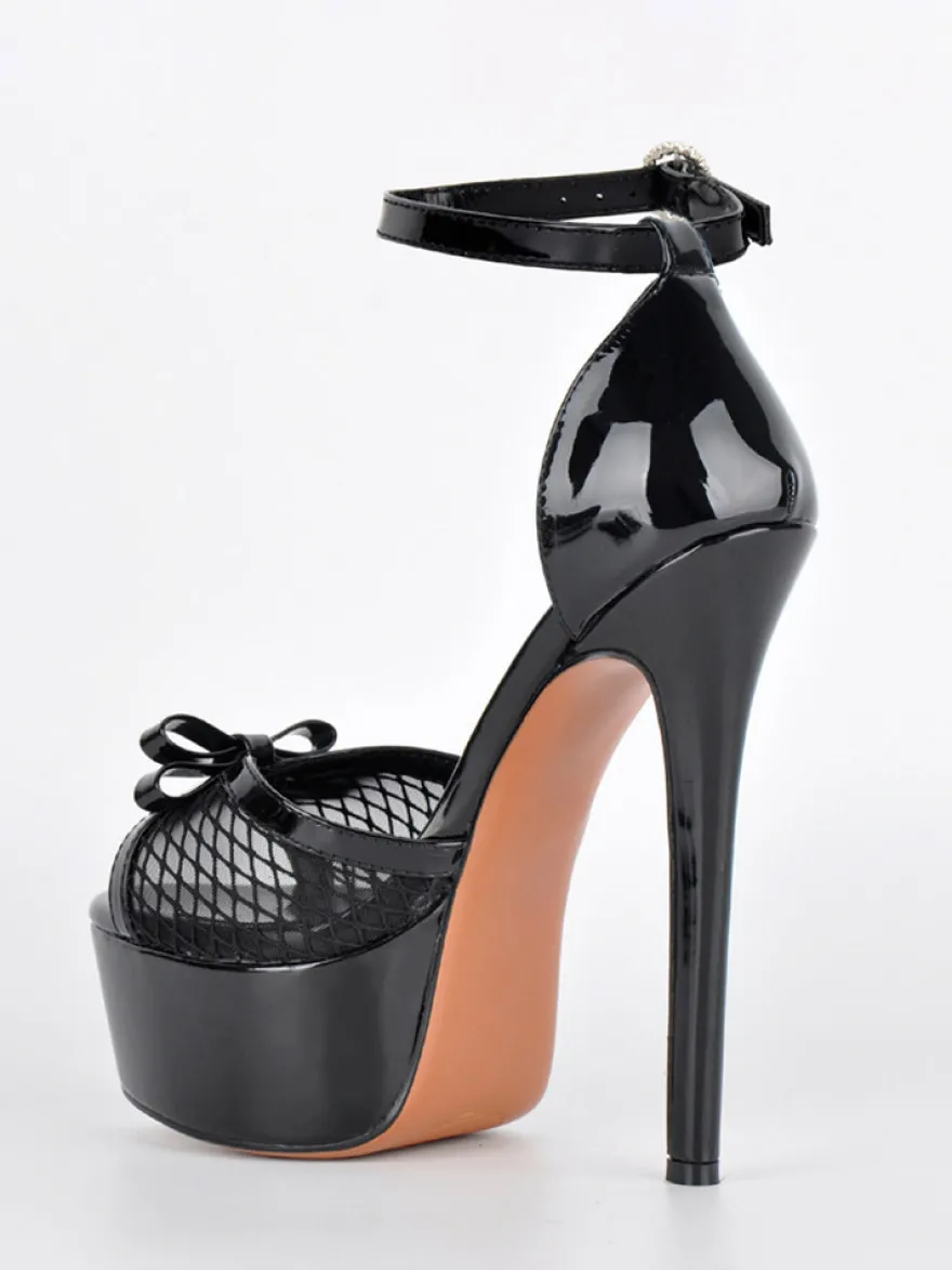 Sandales dorées à talons hauts plateforme bout ouvert bride cheville en résille avec nœud chaussures de soirée