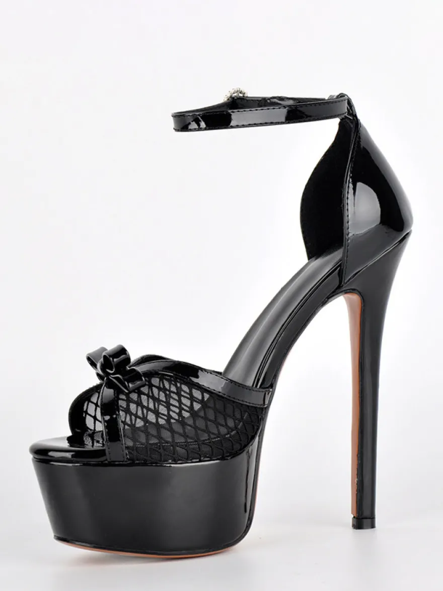 Sandales dorées à talons hauts plateforme bout ouvert bride cheville en résille avec nœud chaussures de soirée
