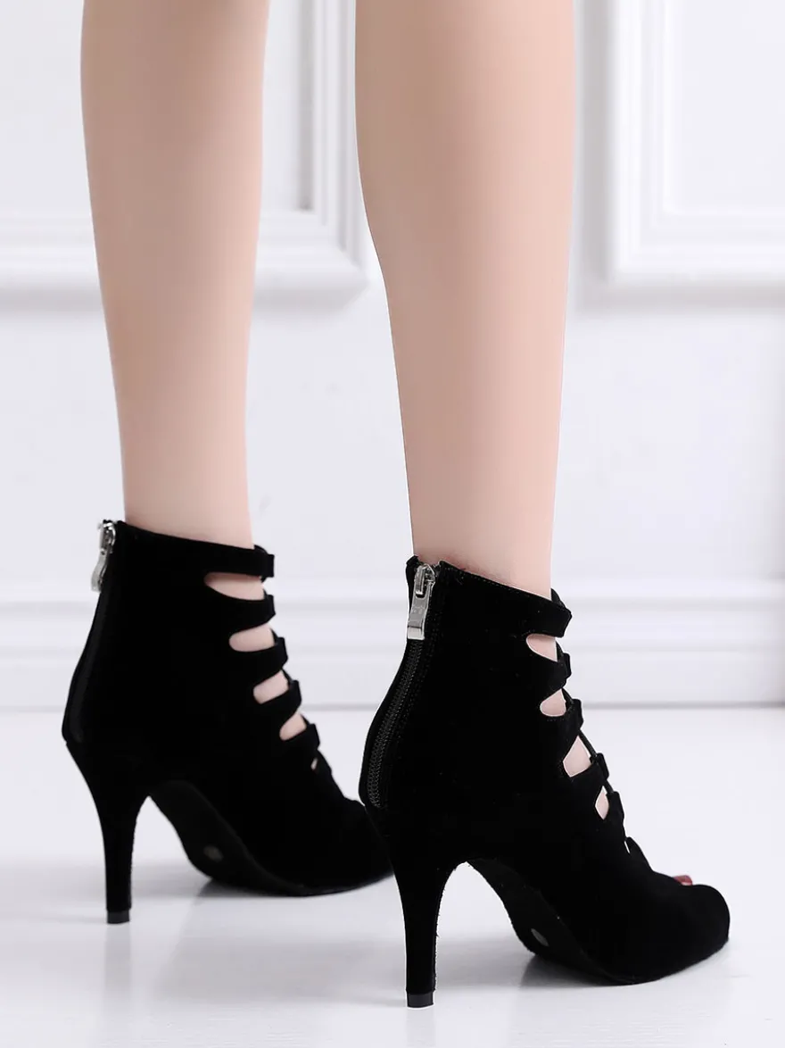 Sandales Eté à Talons Hauts Femme avec Bout Ouvert à Lacets Unicolore