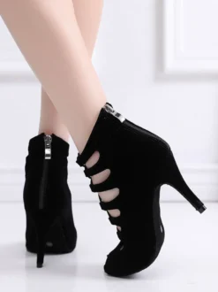 Sandales Eté à Talons Hauts Femme avec Bout Ouvert à Lacets Unicolore