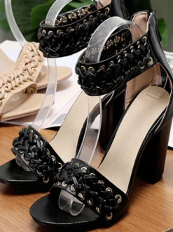 Sandales femme abricot talon épais à zip