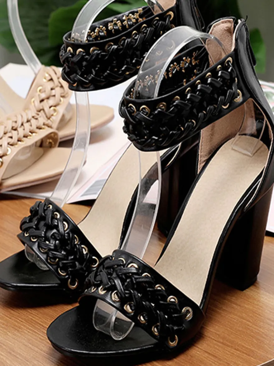 Sandales femme abricot talon épais à zip