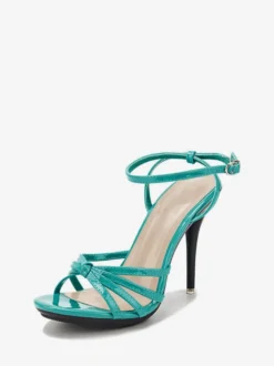 Sandales femme blanche en PU à talon haut à lacets
