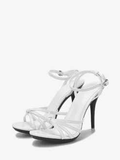 Sandales femme blanche en PU à talon haut à lacets