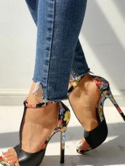 Sandales femme jaune en PU talon haut bout ouvert