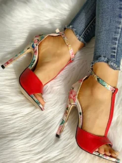 Sandales femme jaune en PU talon haut bout ouvert
