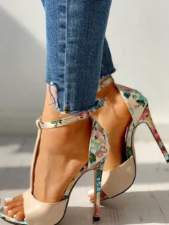 Sandales femme jaune en PU talon haut bout ouvert