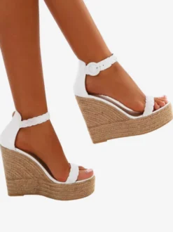 Sandales femme semelle compensé avec boucle sandales blanches