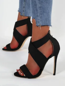 Sandales femme talon haut bretelles croisées bicolores