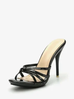 Sandales femme talon haut Mules noir en PU