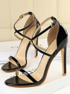 Sandales femme à talon haut nude en PU boucle réglable