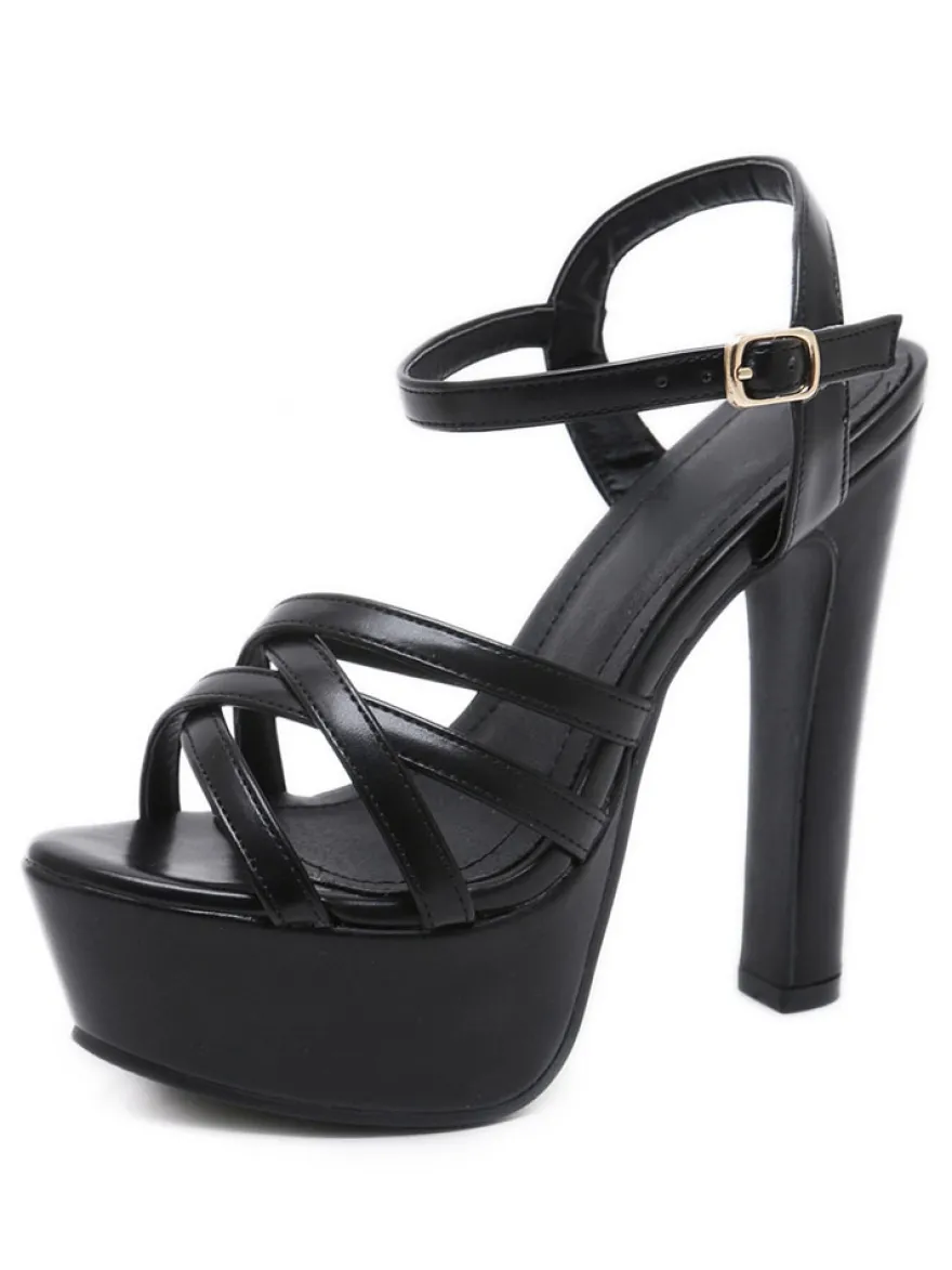 Sandales femme à talon noir plateforme talon épais