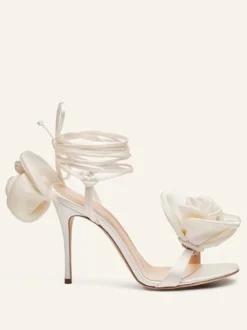 Sandales femme à talons chaussures de soirée à talons hauts en satin avec détails de fleurs à lacets