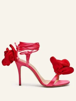 Sandales femme à talons chaussures de soirée à talons hauts en satin avec détails de fleurs à lacets