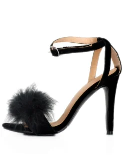 Sandales Féminine en suède en fausse fourrure mode unicolore noir sandales boîte de nuit 10cm été
