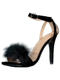 Sandales Féminine en suède en fausse fourrure mode unicolore noir sandales boîte de nuit 10cm été