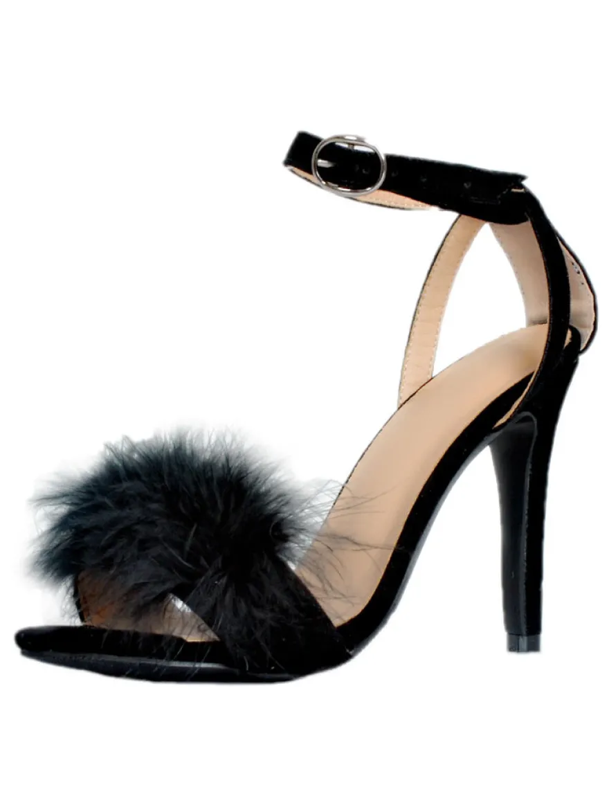 Sandales Féminine en suède en fausse fourrure mode unicolore noir sandales boîte de nuit 10cm été
