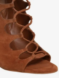Sandales gladiateur en daim à bout ouvert découpées à lacets et à talons épais