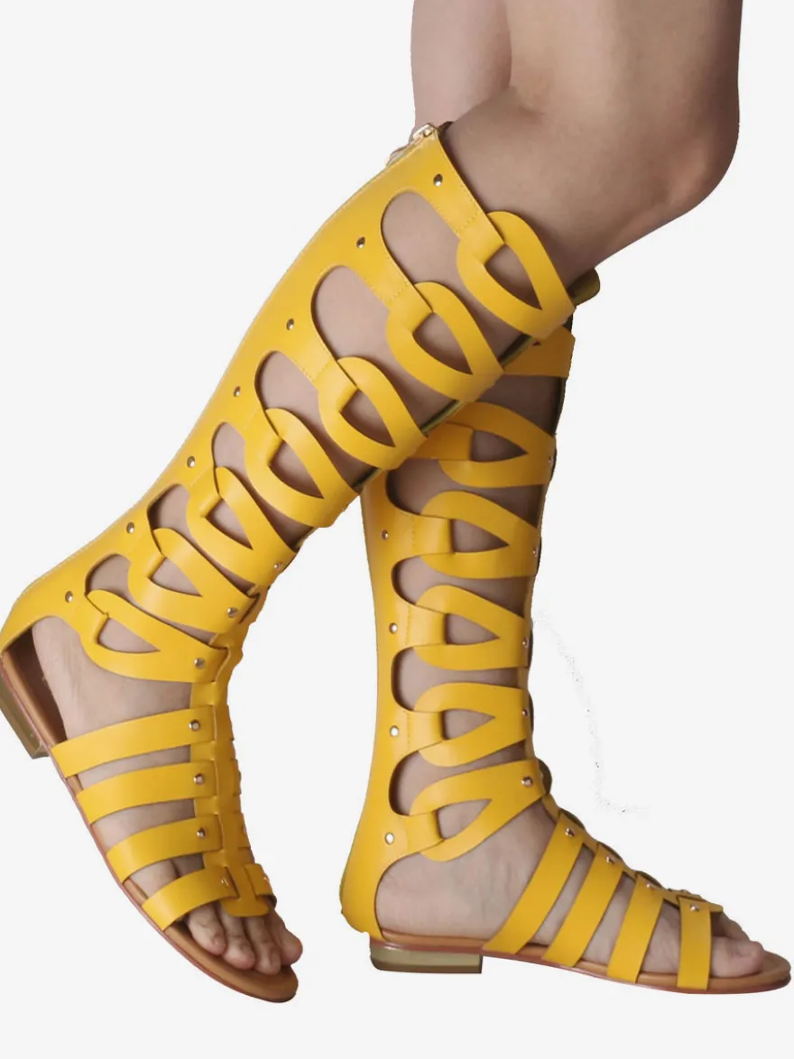 Sandales gladiateur en vogue en Synthétique unicolore Talon plat