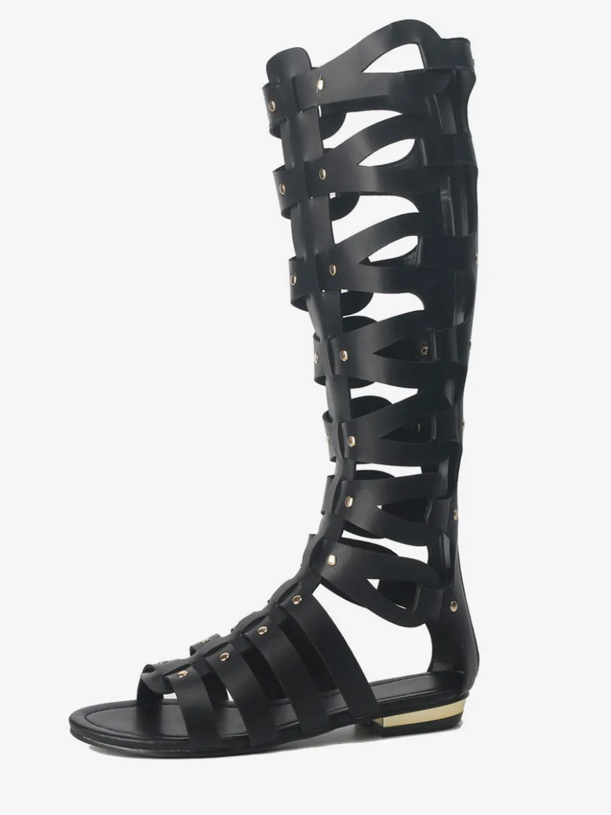 Sandales gladiateur en vogue en Synthétique unicolore Talon plat