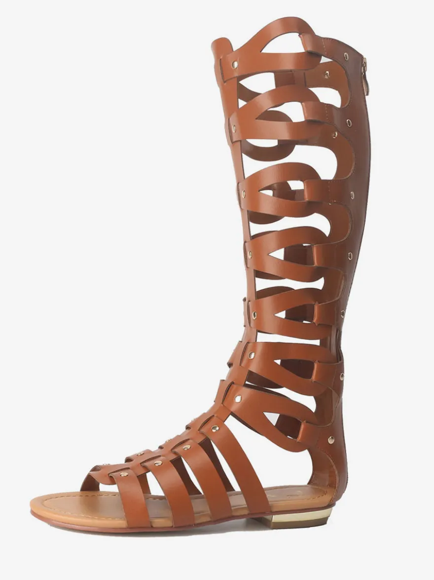 Sandales gladiateur en vogue en Synthétique unicolore Talon plat