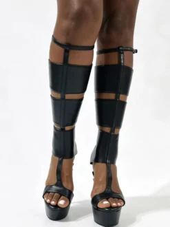 Sandales gladiateur noires à plateforme bout ouvert et boucle