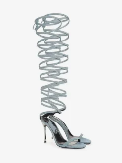 Sandales gladiateur noires pour femmes bout ouvert talons ornés de strass lacets chaussures de soirée