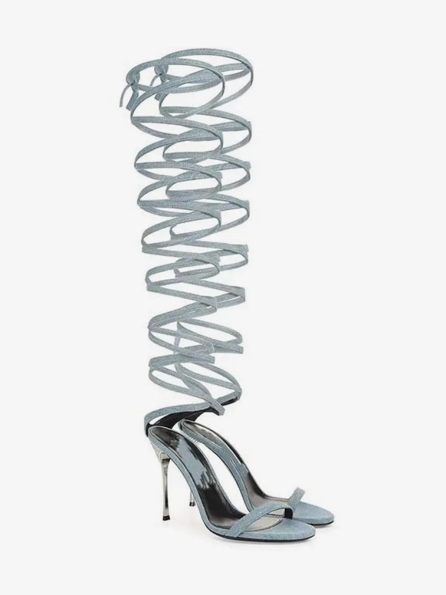 Sandales gladiateur noires pour femmes bout ouvert talons ornés de strass lacets chaussures de soirée