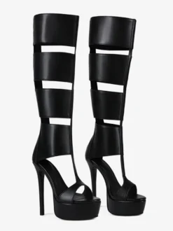Sandales gladiateur noires à plateforme et bout ouvert sandales à talons hauts découpés