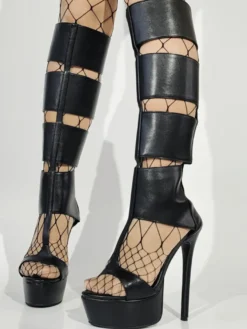 Sandales gladiateur noires à plateforme et bout ouvert sandales à talons hauts découpés
