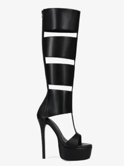 Sandales gladiateur noires à plateforme et bout ouvert sandales à talons hauts découpés