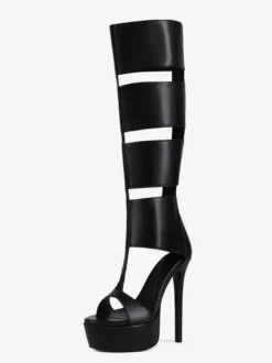 Sandales gladiateur noires à plateforme et bout ouvert sandales à talons hauts découpés