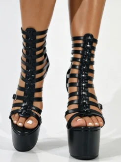 Sandales gladiateur noires à plateforme et boucle à talons hauts