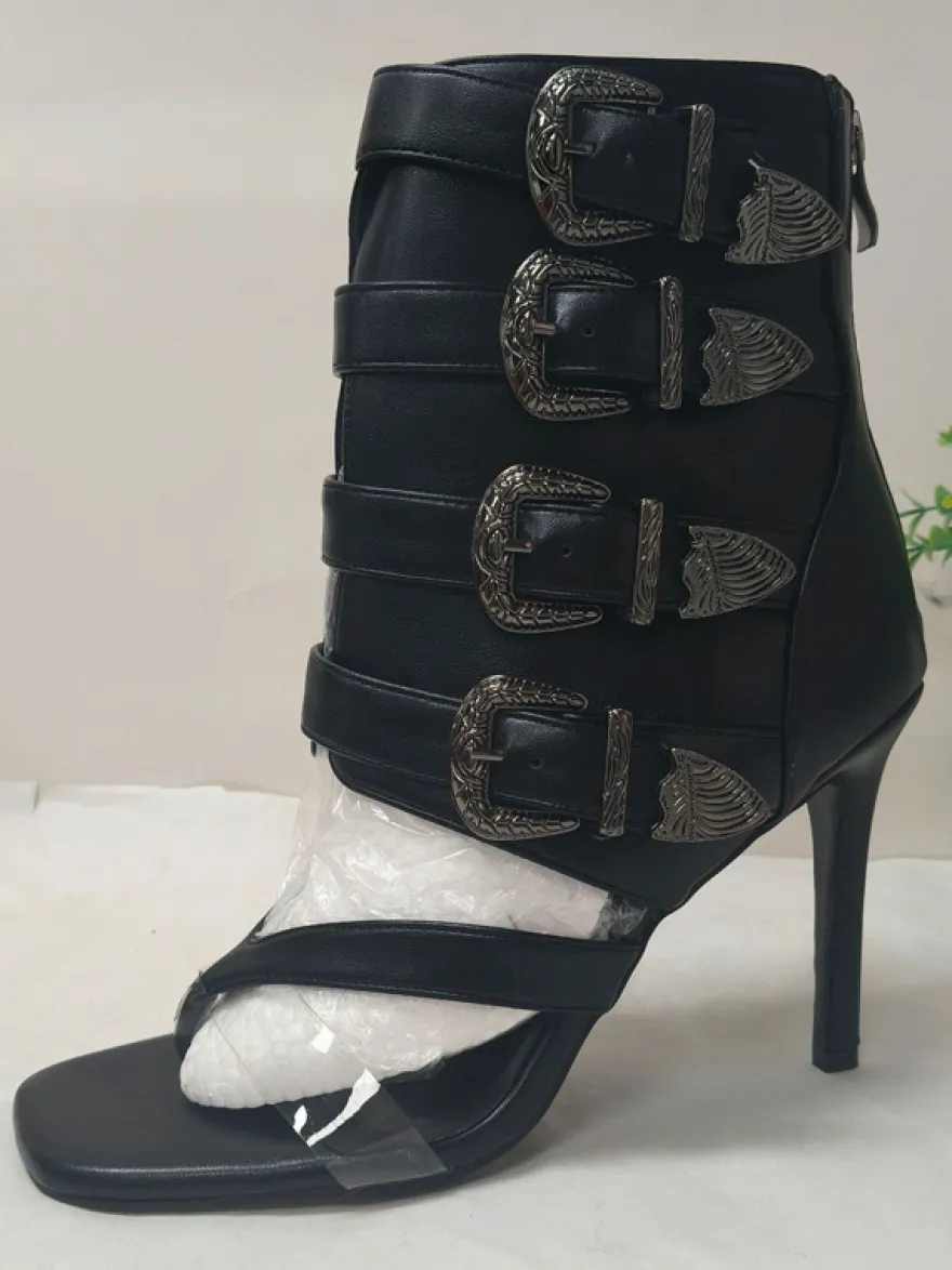 Sandales gladiateur pour femmes tongs strass boucle talons hauts