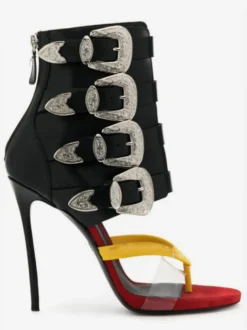Sandales gladiateur pour femmes tongs strass boucle talons hauts