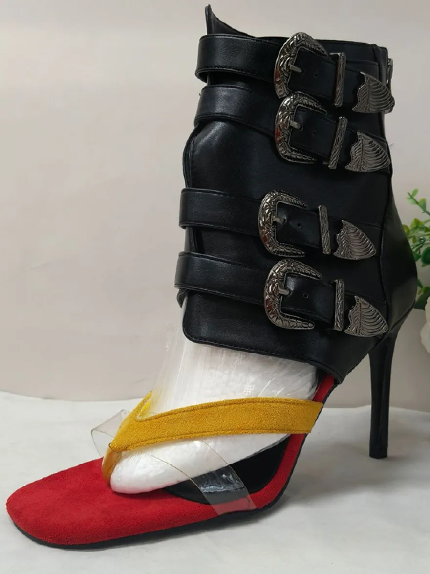 Sandales gladiateur pour femmes tongs strass boucle talons hauts