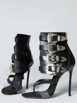 Sandales gladiateur pour femmes tongs strass boucle talons hauts