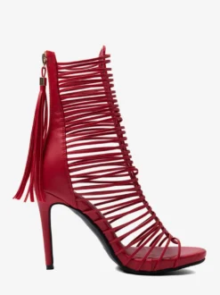 Sandales gladiateur rouges pour femmes sandales à talons hauts à bout ouvert et brides
