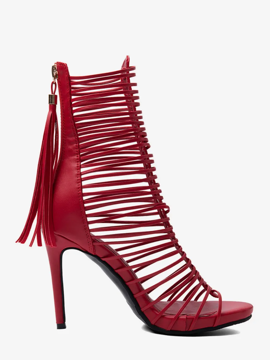 Sandales gladiateur rouges pour femmes sandales à talons hauts à bout ouvert et brides