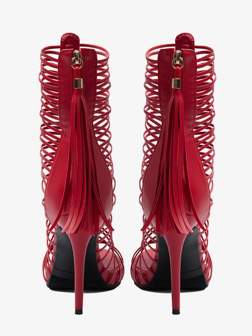 Sandales gladiateur rouges pour femmes sandales à talons hauts à bout ouvert et brides