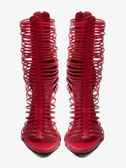 Sandales gladiateur rouges pour femmes sandales à talons hauts à bout ouvert et brides