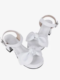 Sandales gothiques Lolita avec nœuds à bout ouvert en cuir PU chaussures d'été noires Lolita