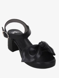 Sandales gothiques Lolita avec nœuds à bout ouvert en cuir PU chaussures d'été noires Lolita