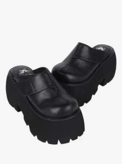 Sandales gothiques Lolita à rivets noirs imprimé floral chaussures d'été en cuir PU à bout ouvert