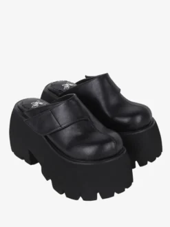 Sandales gothiques Lolita à rivets noirs imprimé floral chaussures d'été en cuir PU à bout ouvert