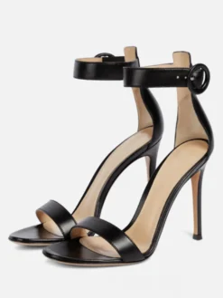 Sandales habillées noires à bout ouvert talon aiguille bride à la cheville chaussures de soirée